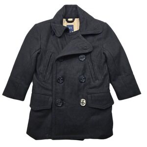 GAP Kids Wool Peacoat Kids Boys Size 6 Black Double Breasted Anchor Buttons